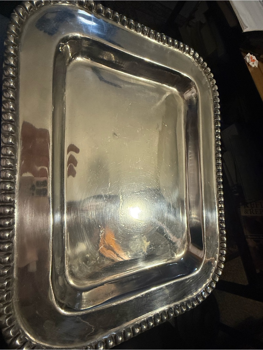 Rare Old Towne Pewter Rectangular Platter with Beaded Rim
